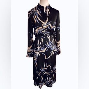 Equipment Femme Sebenne Black Blue Tan Midi Dress Long Sleeved Designer Shirt XS